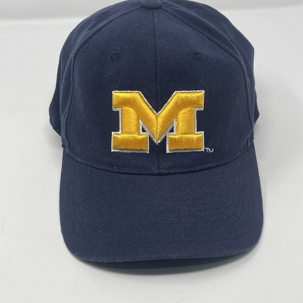 Vtg Michigan Wolverines Big Boy Headgear Dual Fit Hat Navy Blue Cap 7 1/4 -7 3/8